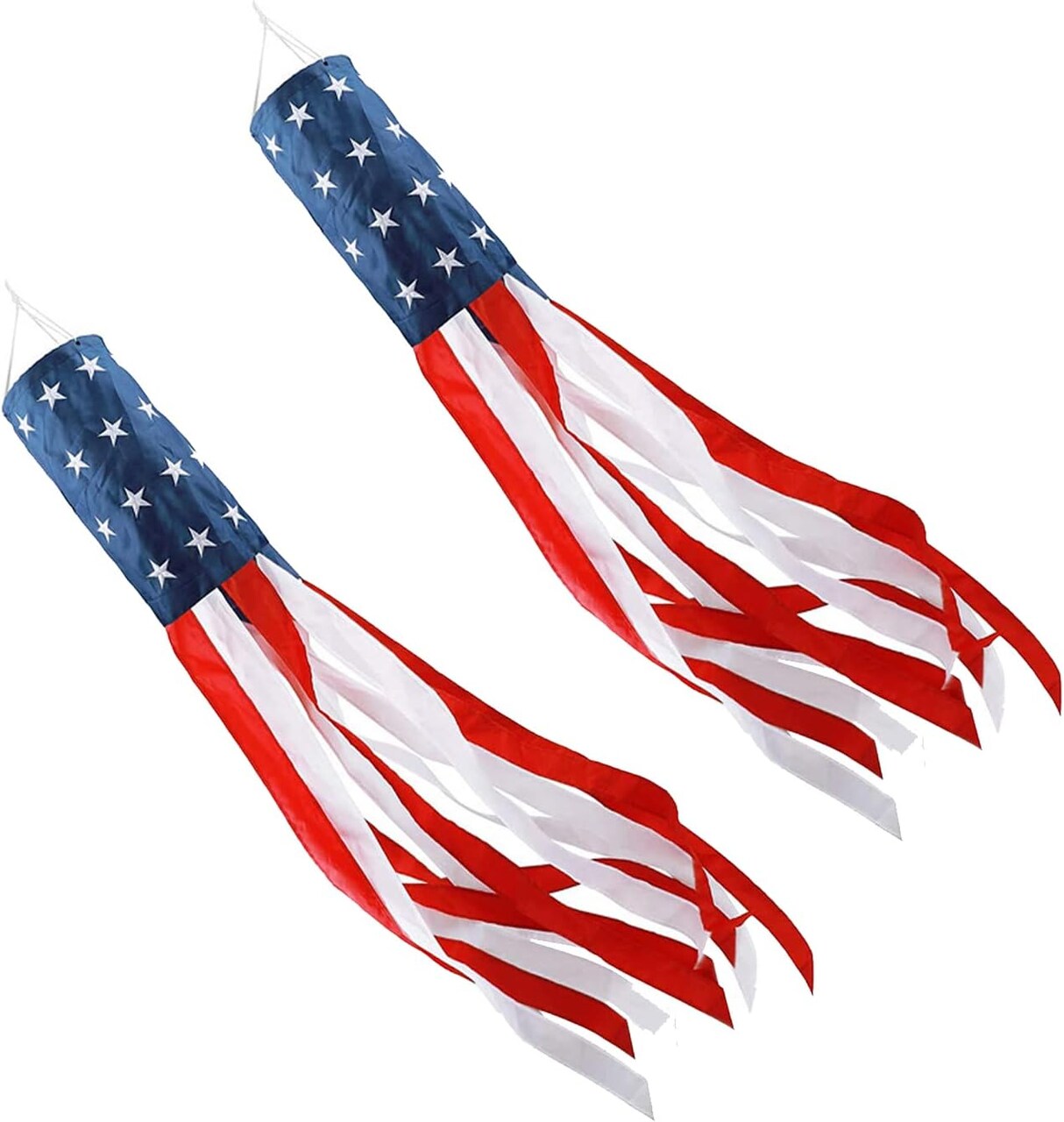 2 Pack American Flag Windsock, 4th of July Patriotic Decorations, Embroidered Stars - Fade Resistant Patriotic Wind Socks 40 Inch